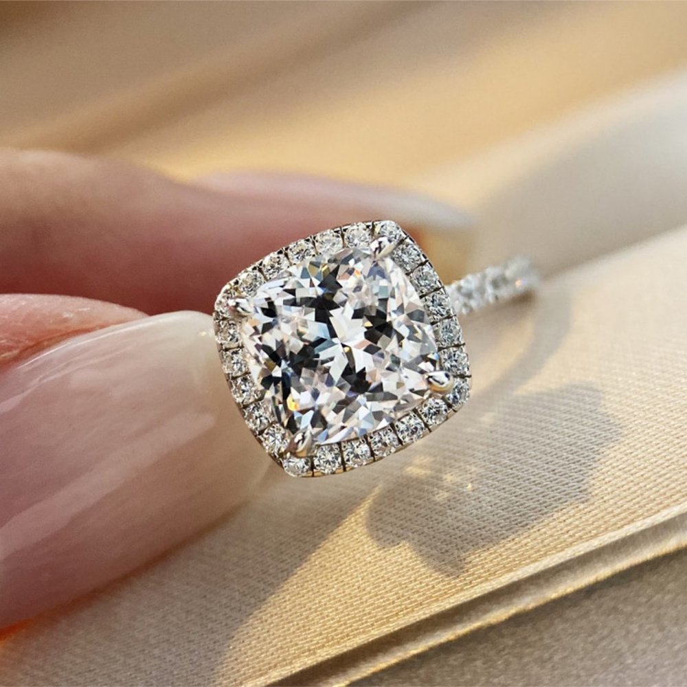 NEW 925 Silver Round Diamond Halo Wedding Ring 18 - Picture 8 of 13